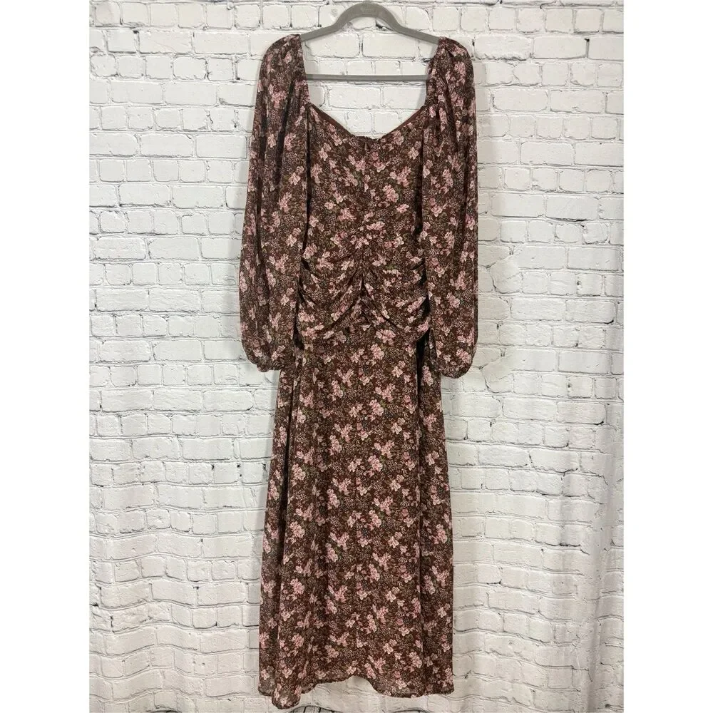 Astr Floral Midi Dress in Brown and Pink - Picture 11 of 14